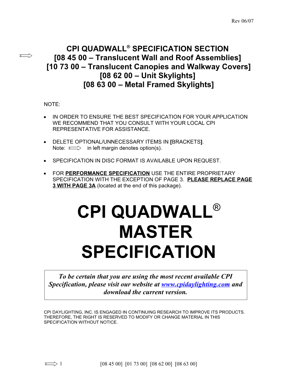 Cpi Quadwall Specification Section