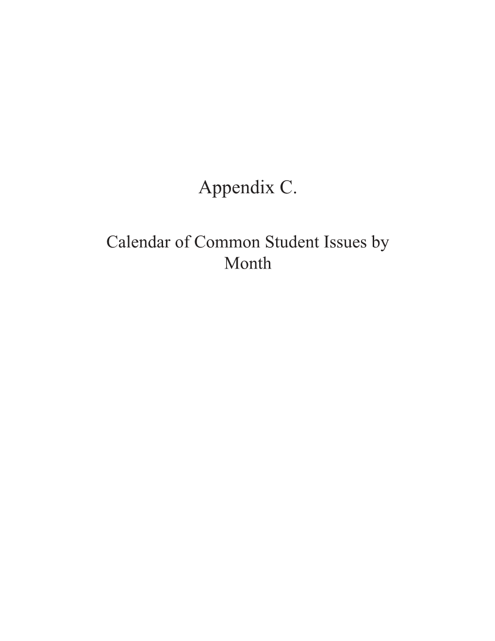 Calendar of Common Student Issues By