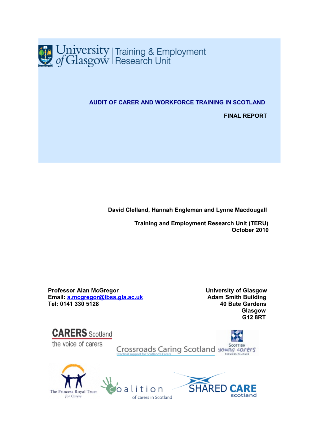 Audit of Carer and Workforce Training in SCOTLAND