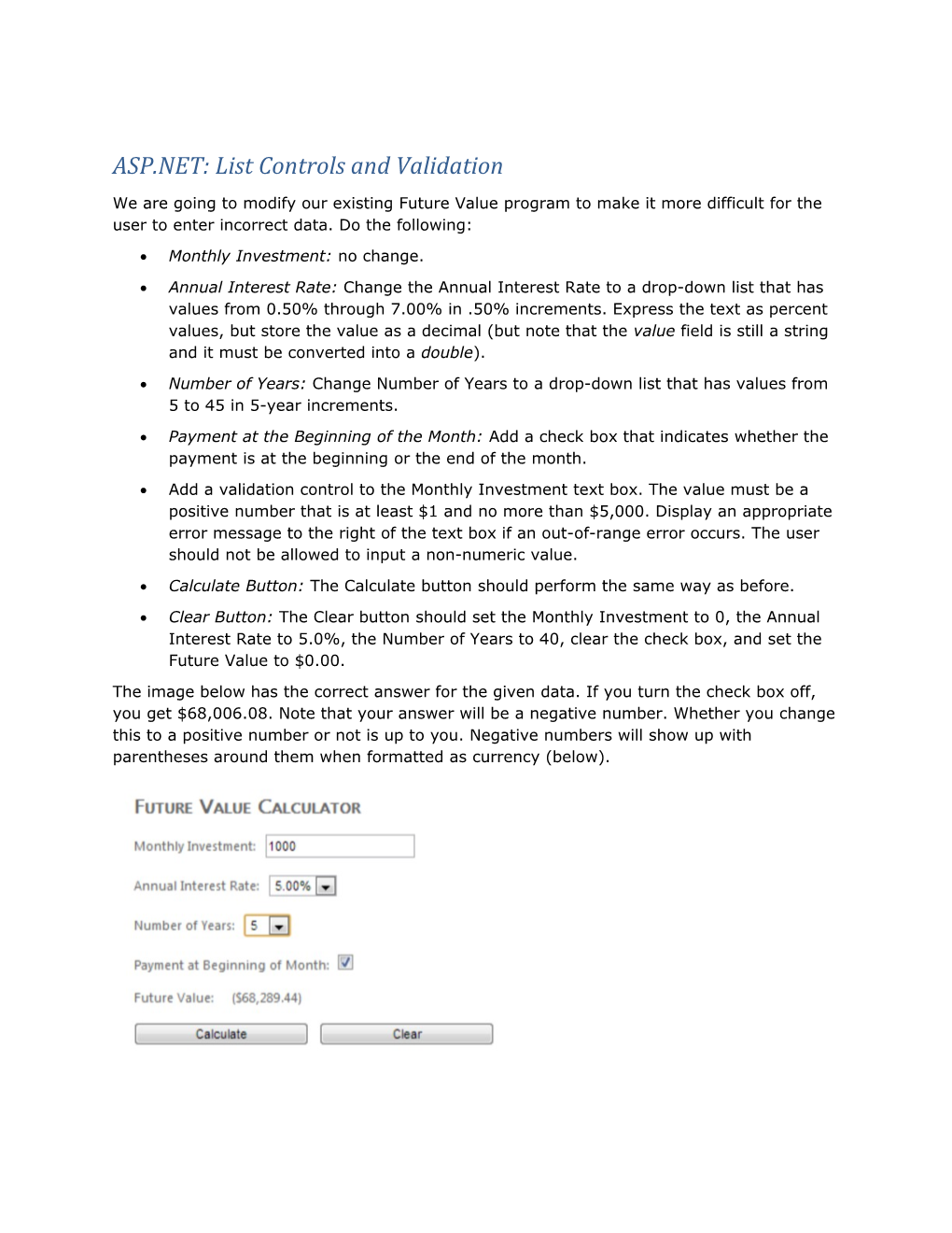 ASP.NET: List Controls and Validation
