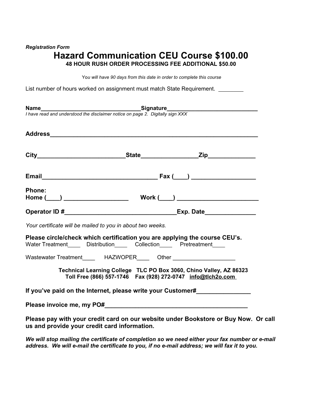 Hazard Communication CEU Course $100.00