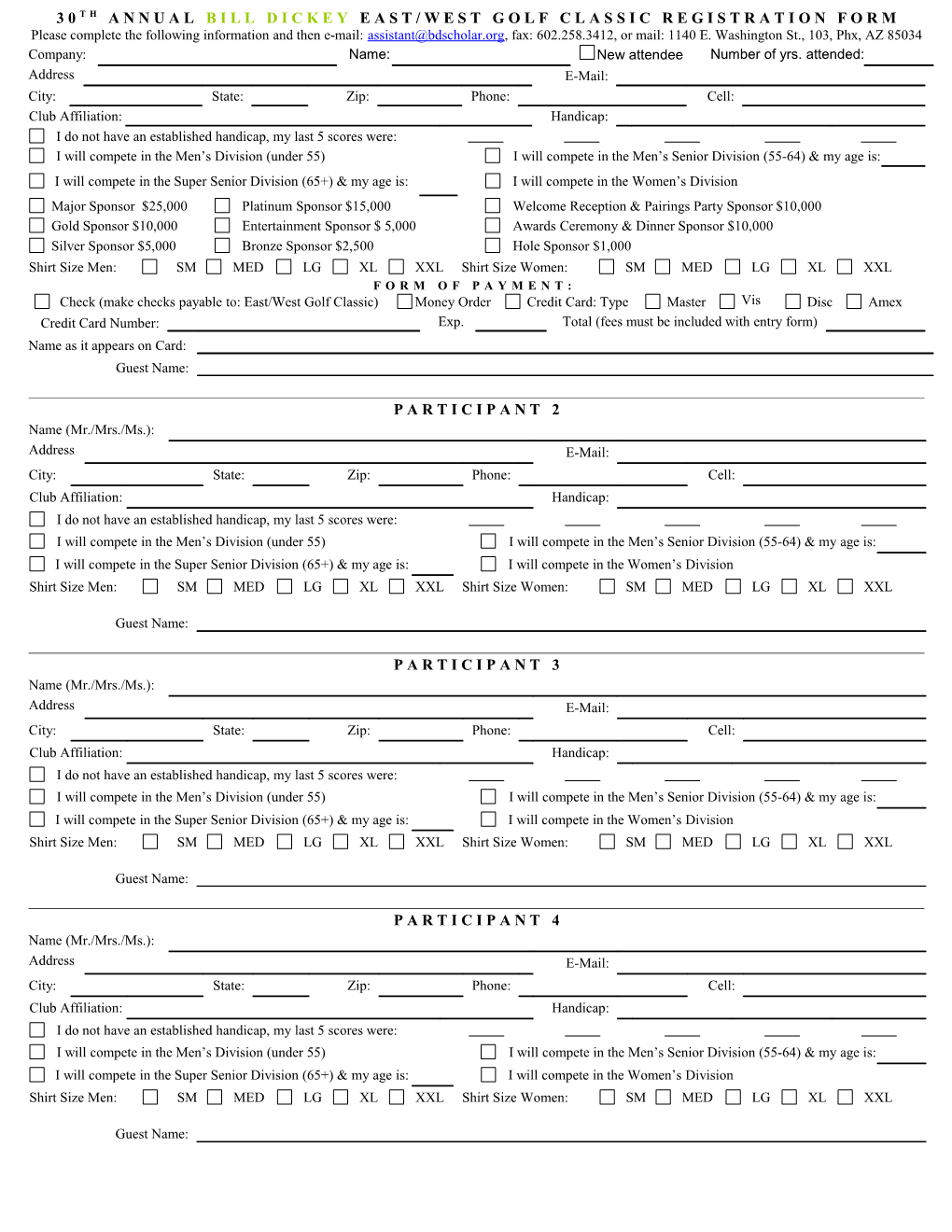 30Th Annual Bill Dickey East/West Golf Classicregistration Form