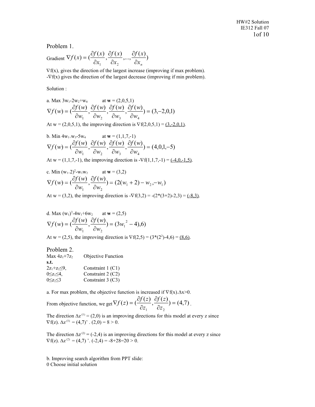 F(X), Gives the Direction of the Largest Increase (Improving If Max Problem)