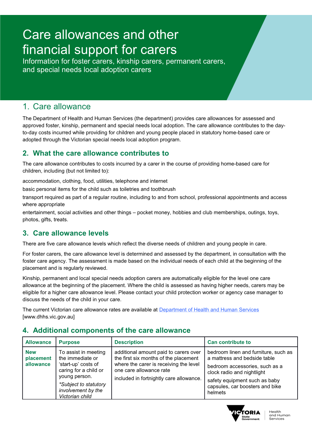 Care Allowances Fact Sheet for Carers