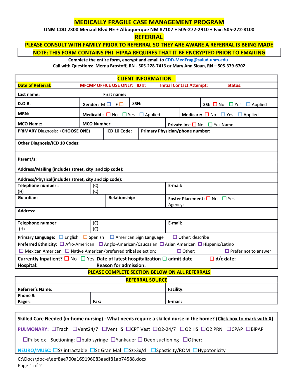 Medically Fragile Case Management Program