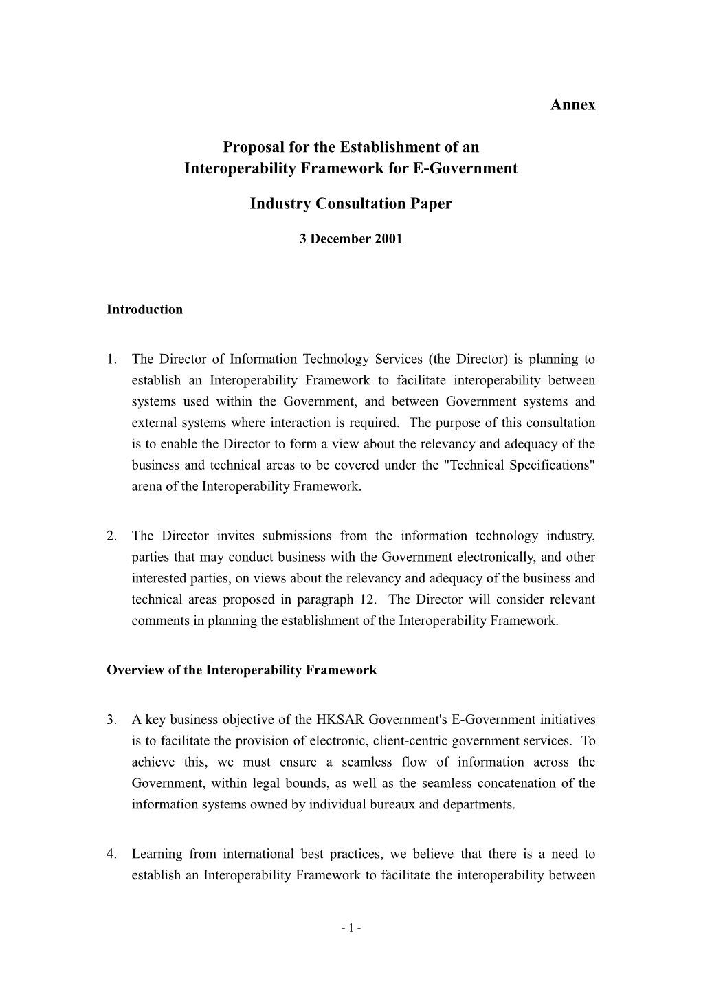 Proposal for the Establishment of an Interoperability Framework for E-Government Industry