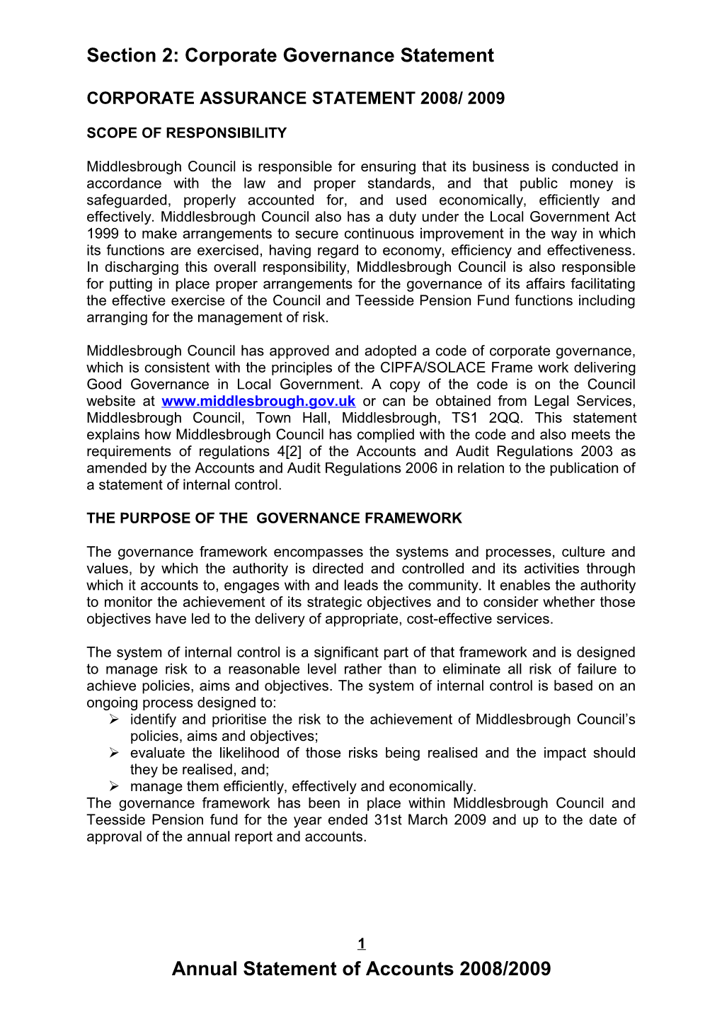 Corporate Assurance Statement 2007/2008