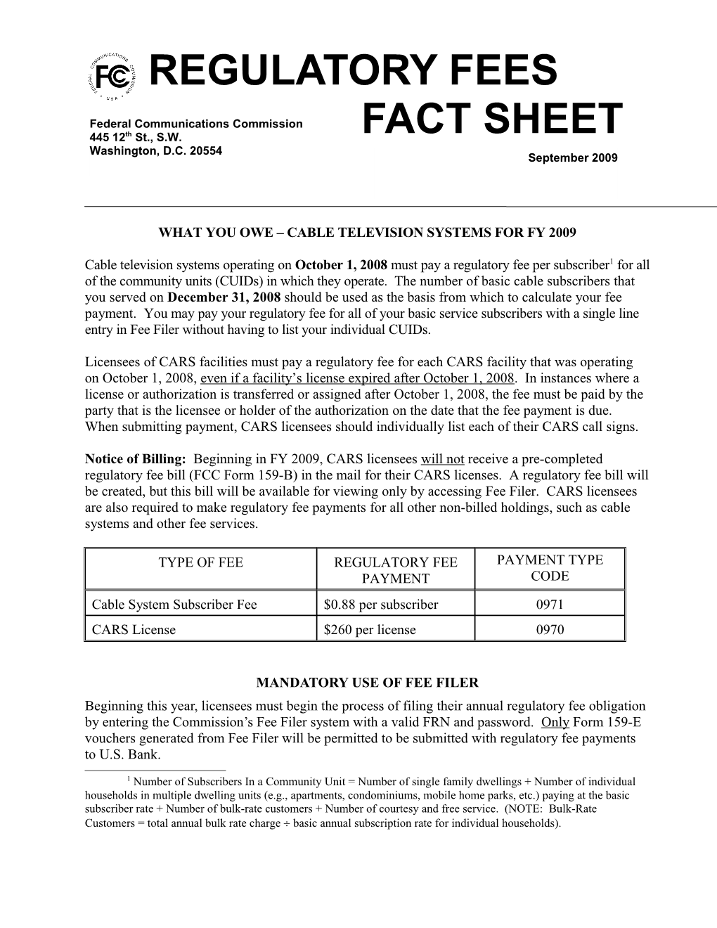 What You Owe Cable Television Systems for Fy 2009