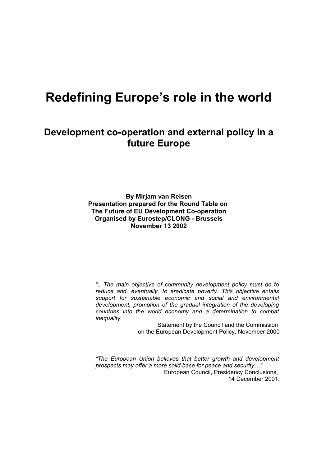 Redefining Europe S Role in the World