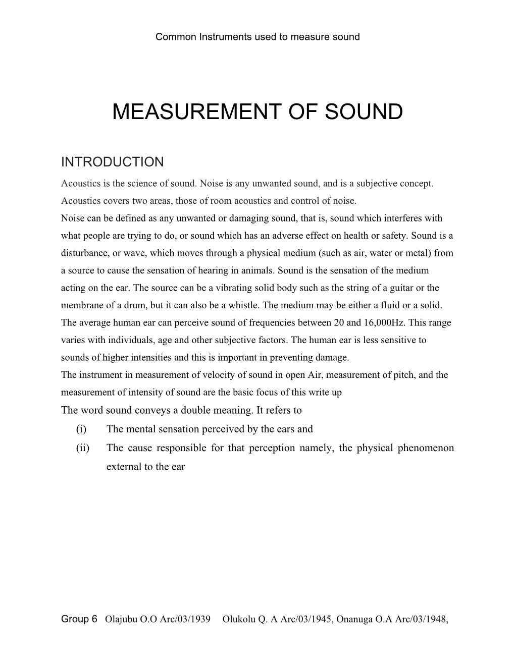 Measurement of Sound