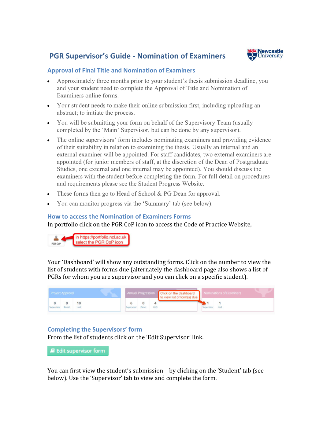 PGR Supervisor S Guide - Nomination of Examiners