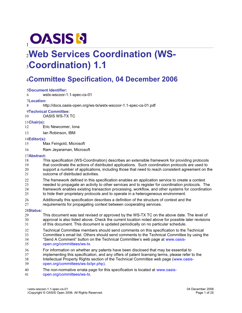 Web Services Coordination(WS-Coordination) 1.1