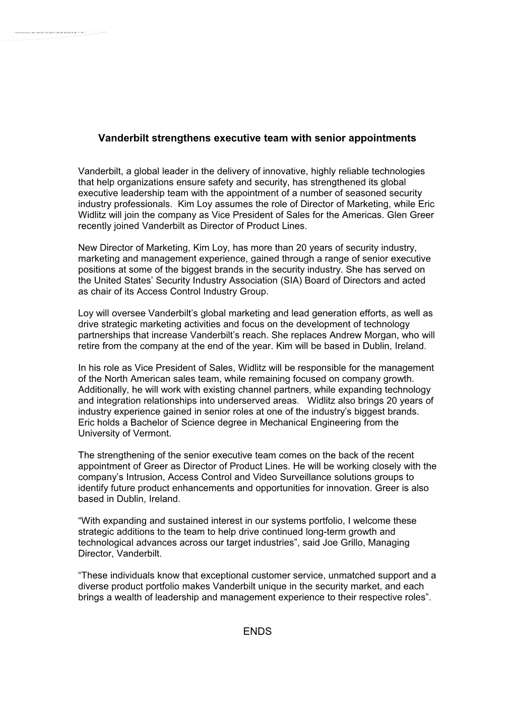 Vanderbilt Strengthens Executive Team with Senior Appointments
