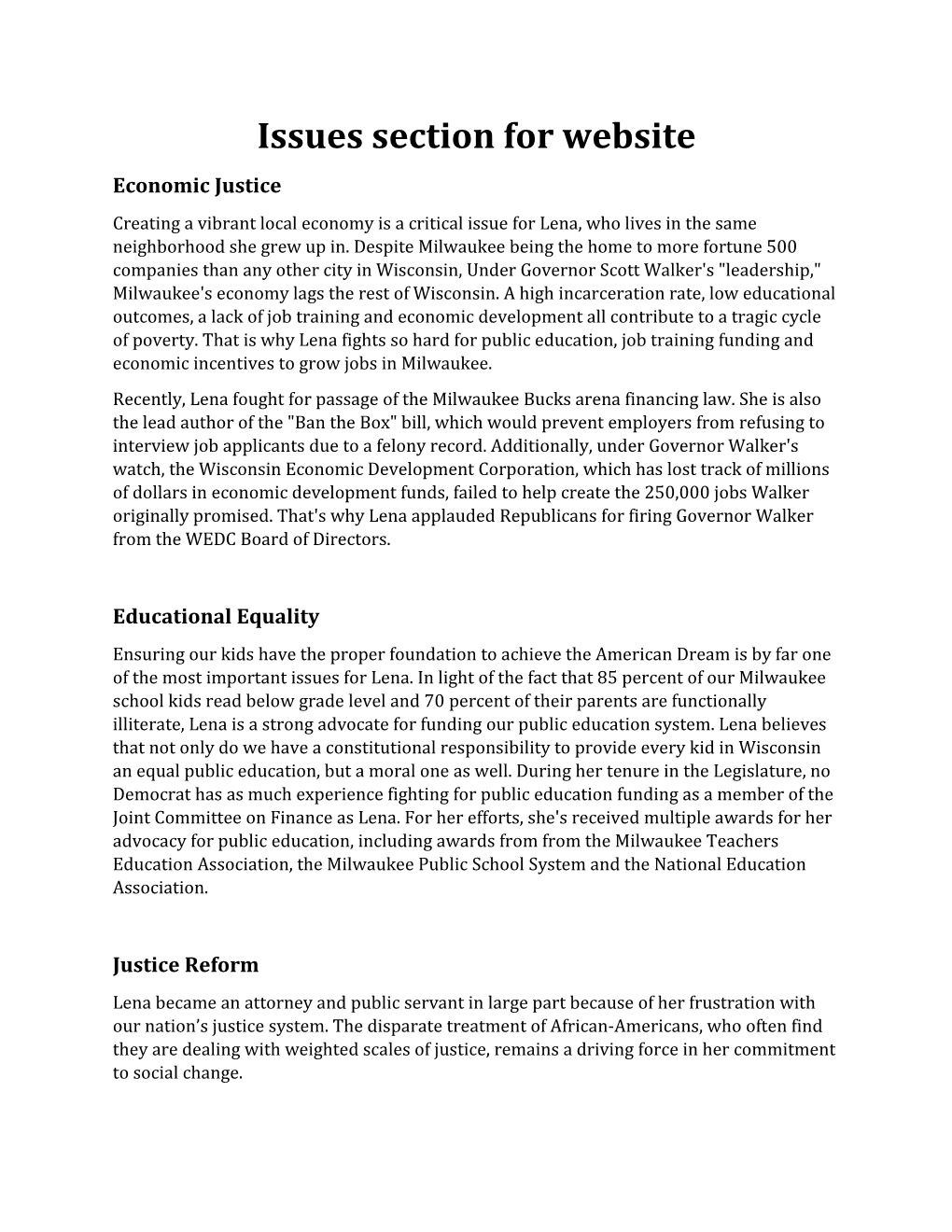 Issues Section for Website