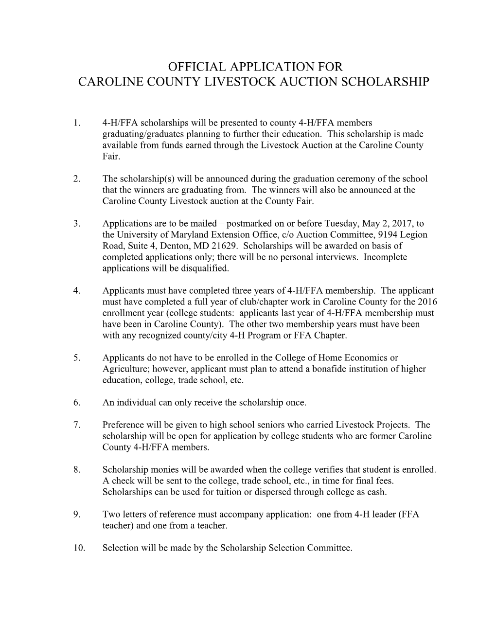 Caroline County Livestock Auction Scholarship