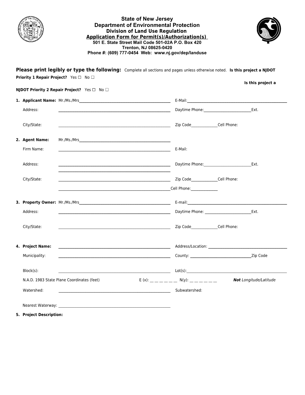 Division of Land Use Regulation Application Form