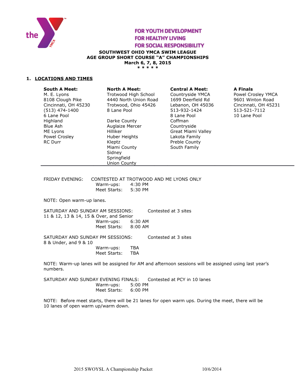 Southwest Cluster Ymca Swim League