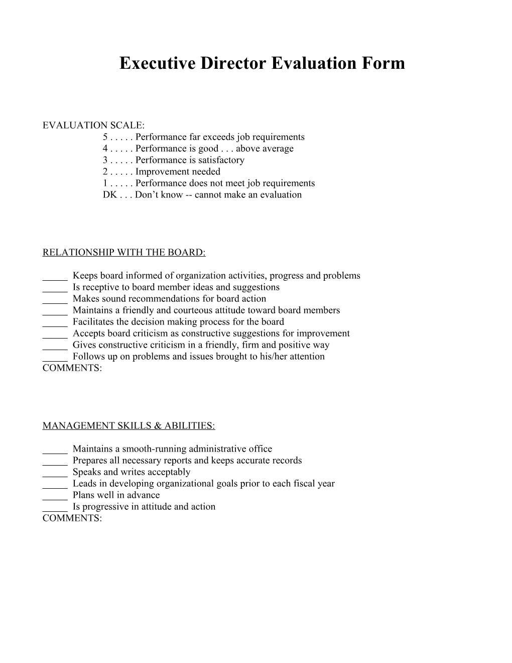 GSAE Executive Director Evaluation Form