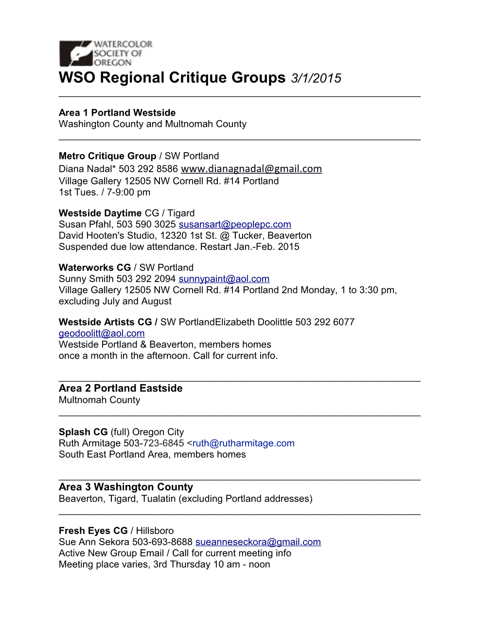 WSO Regional Critique Groups 3/1/2015______