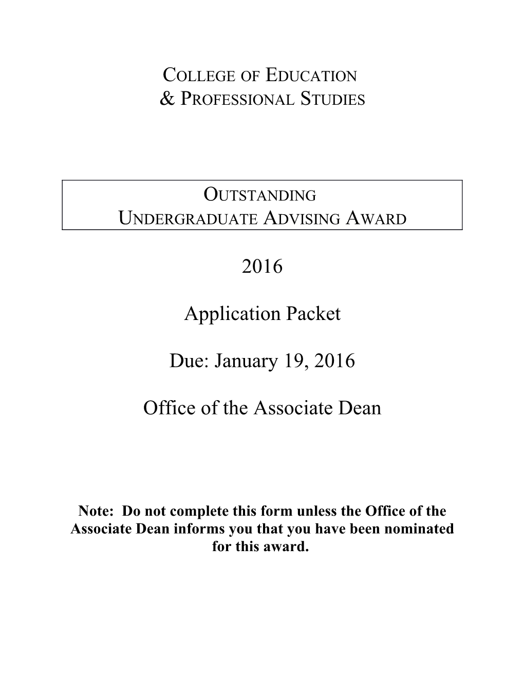 Outstanding Undergraduate Advising Award
