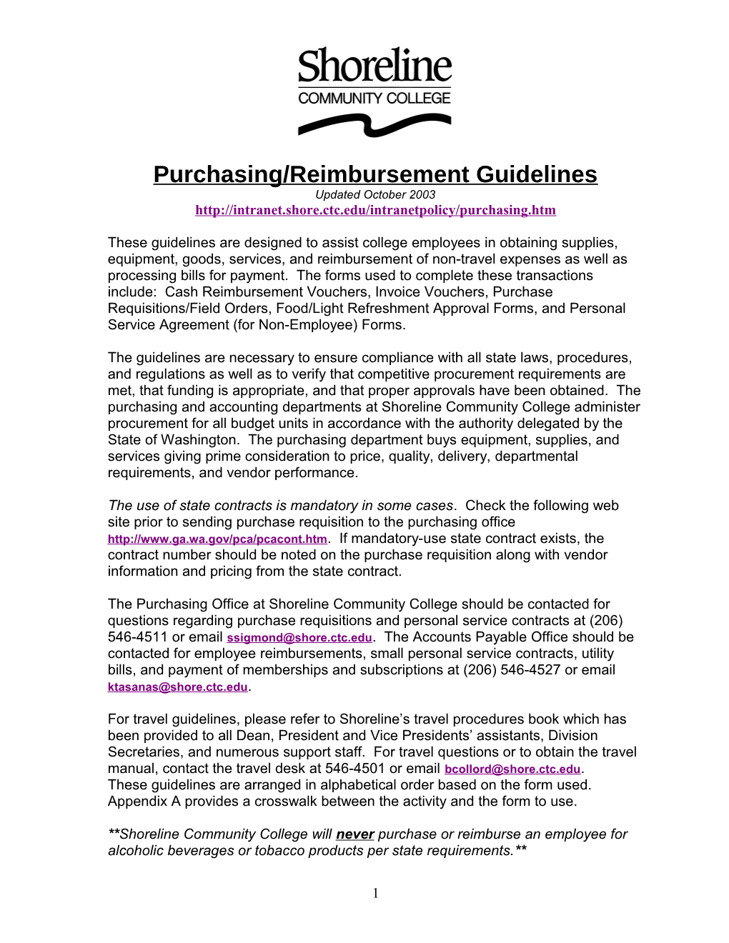 Purchasing/Reimbursement Guidelines