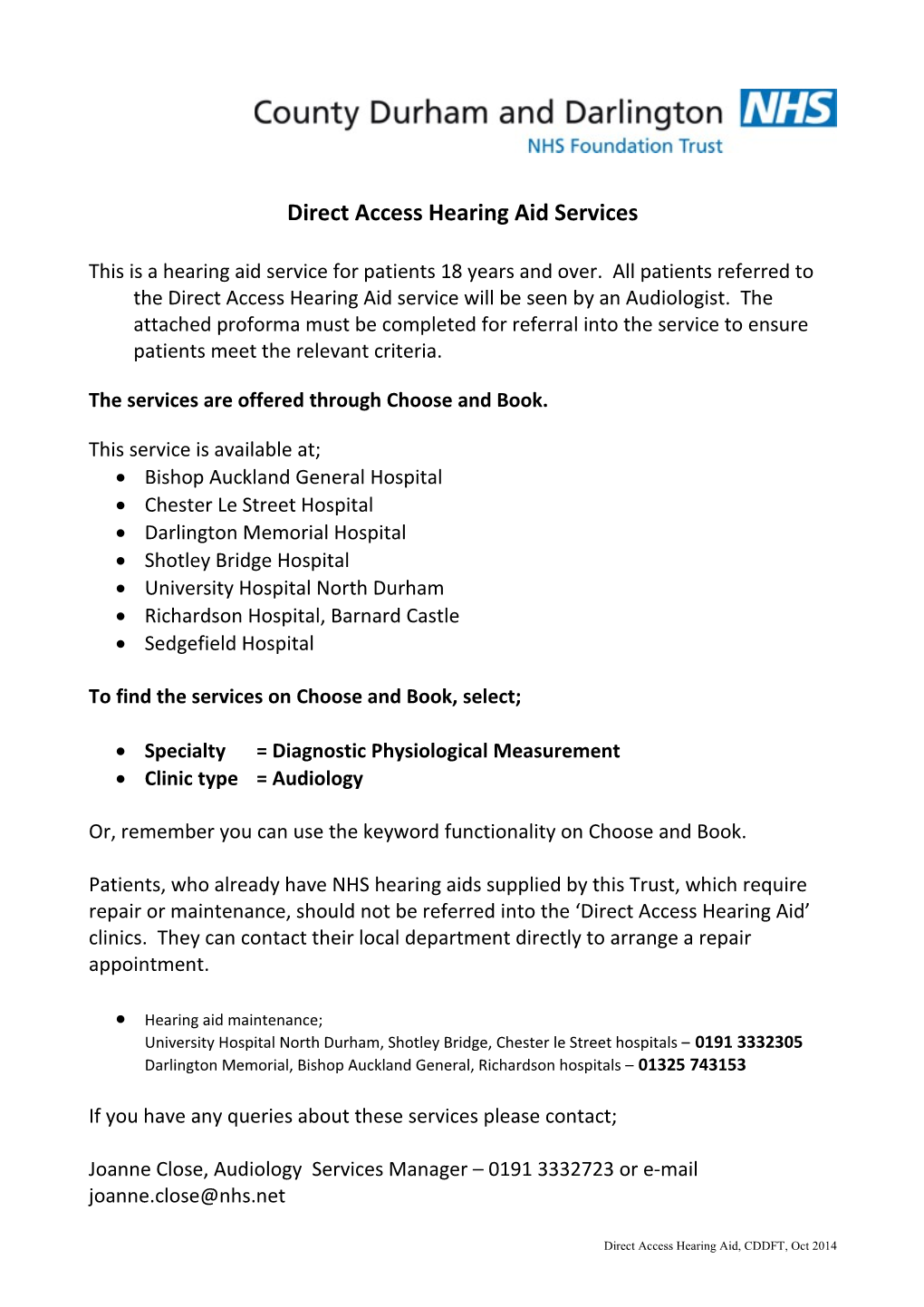 Direct Access Hearing Aid Services