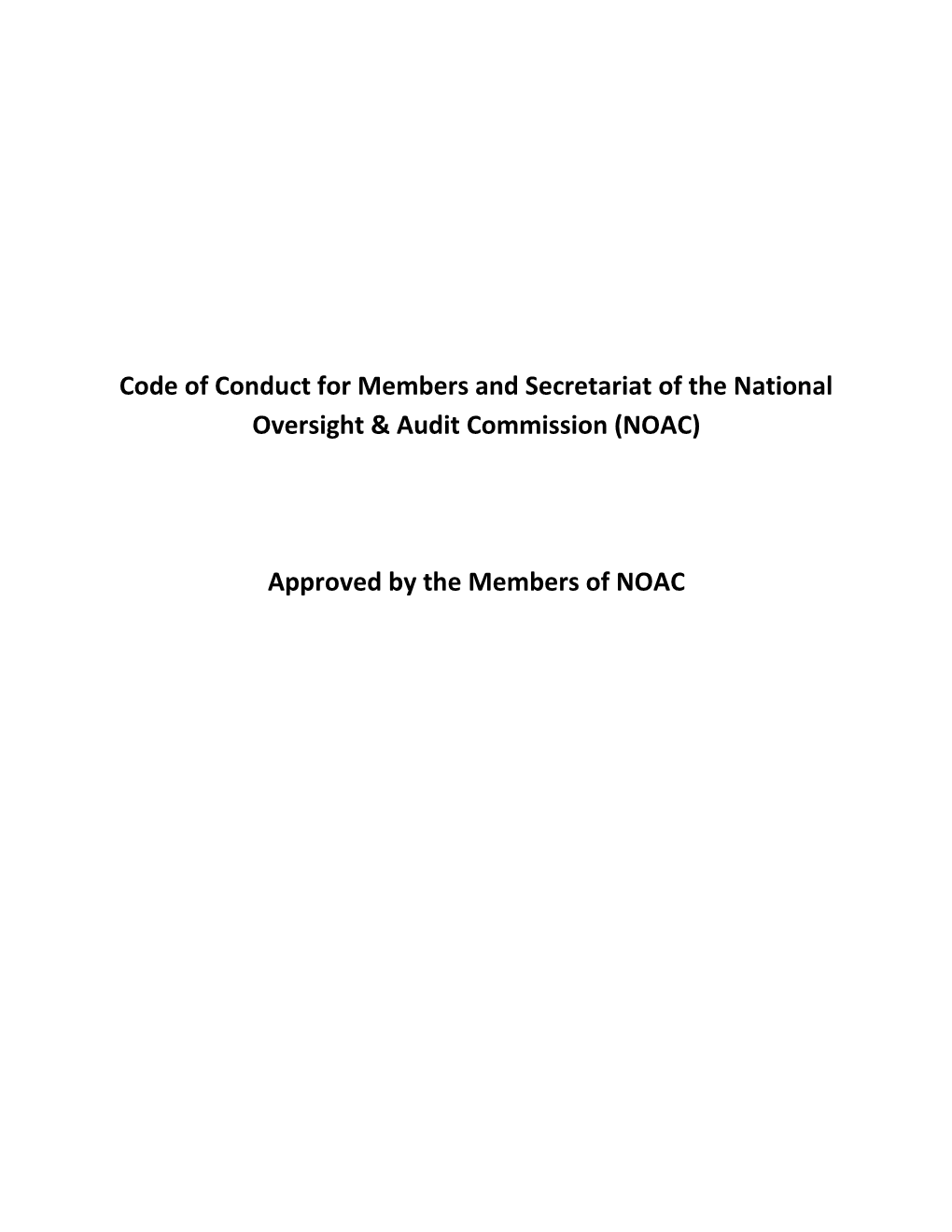 Code of Conduct for Members and Secretariat of the National Oversight & Audit Commission