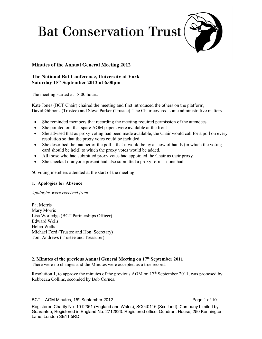 Minutes of the Annual General Meeting 2012