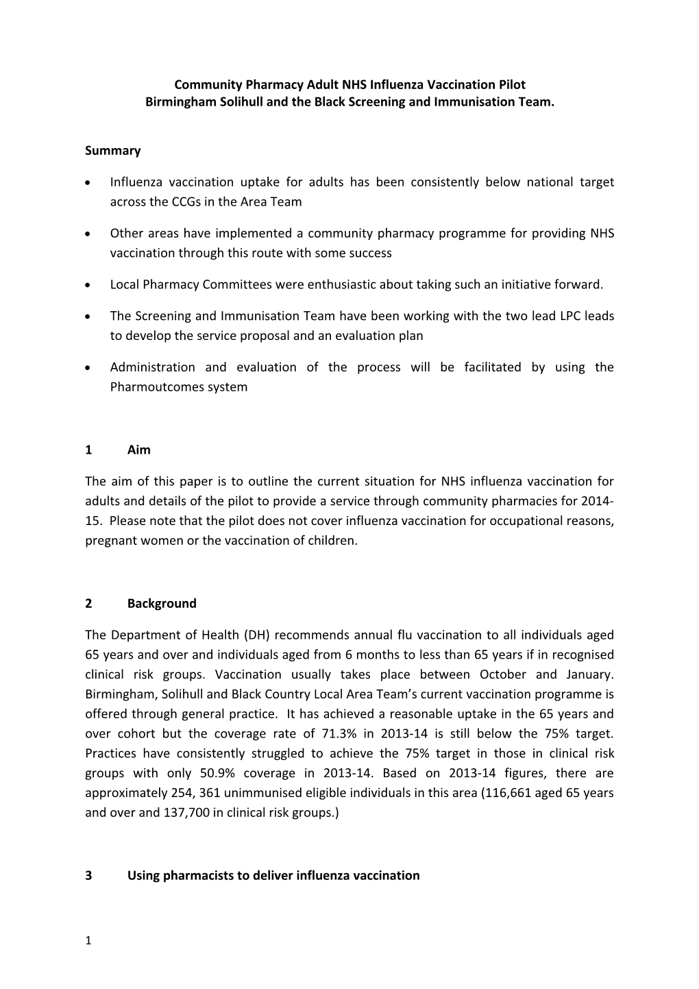 Community Pharmacy Adult NHS Influenza Vaccination Pilot