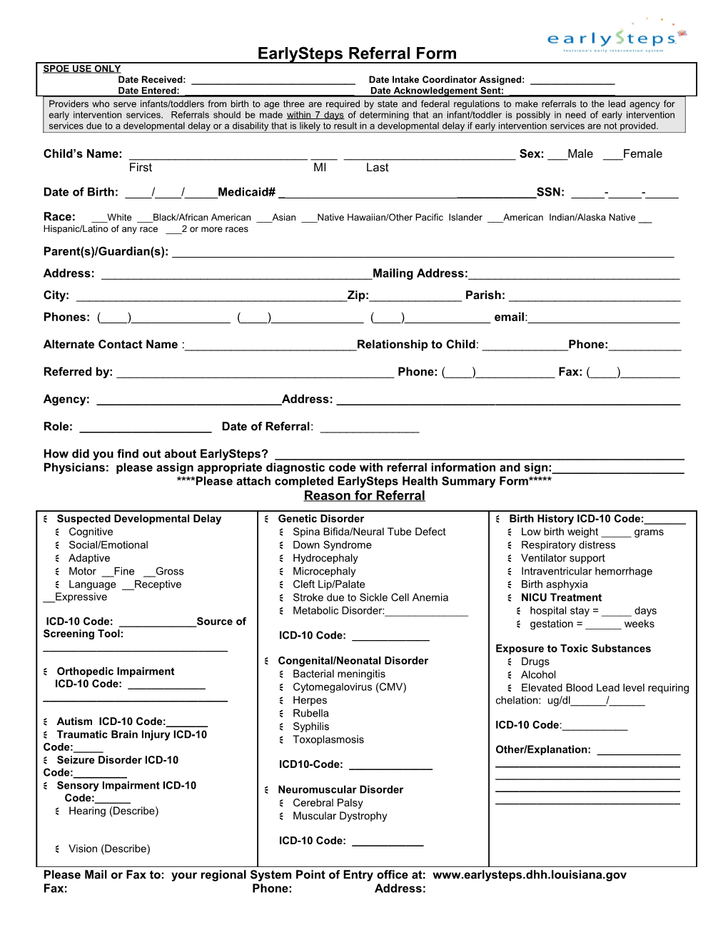 Earlysteps Referral Form