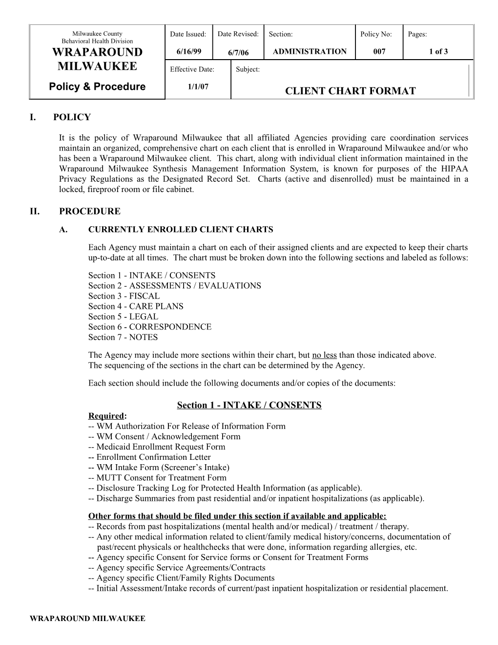 Client Chart Format