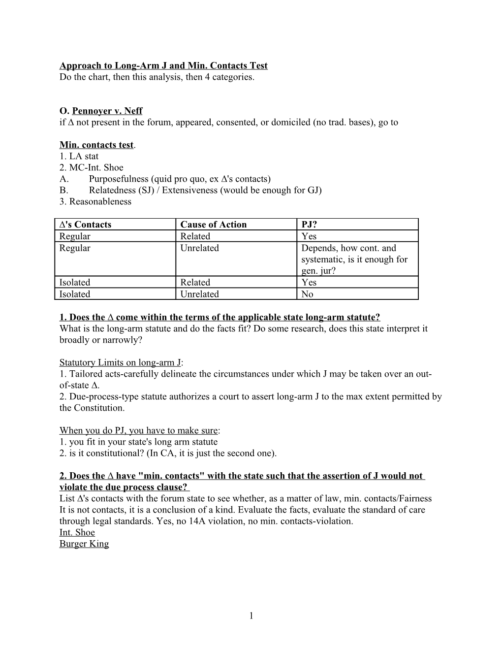 Approach to Long-Arm J and Min. Contacts Test