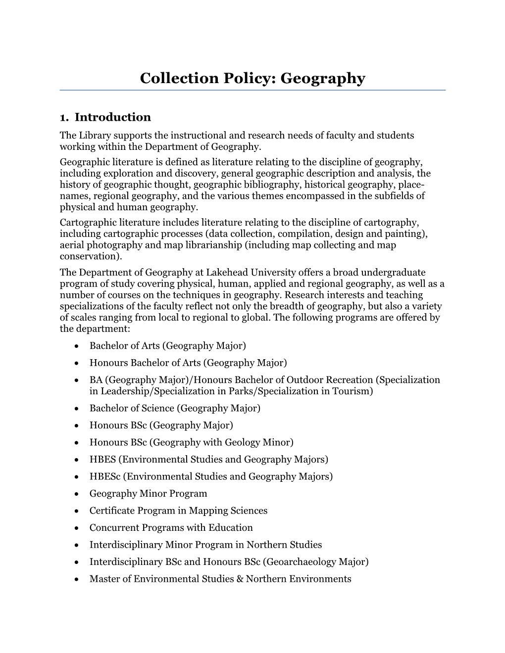 Collection Policy: Geography