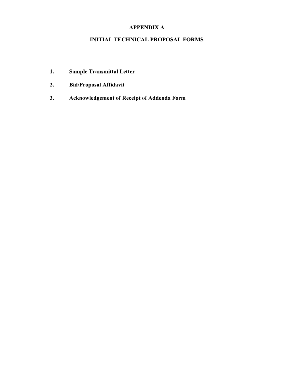 Initial Technical Proposal Forms
