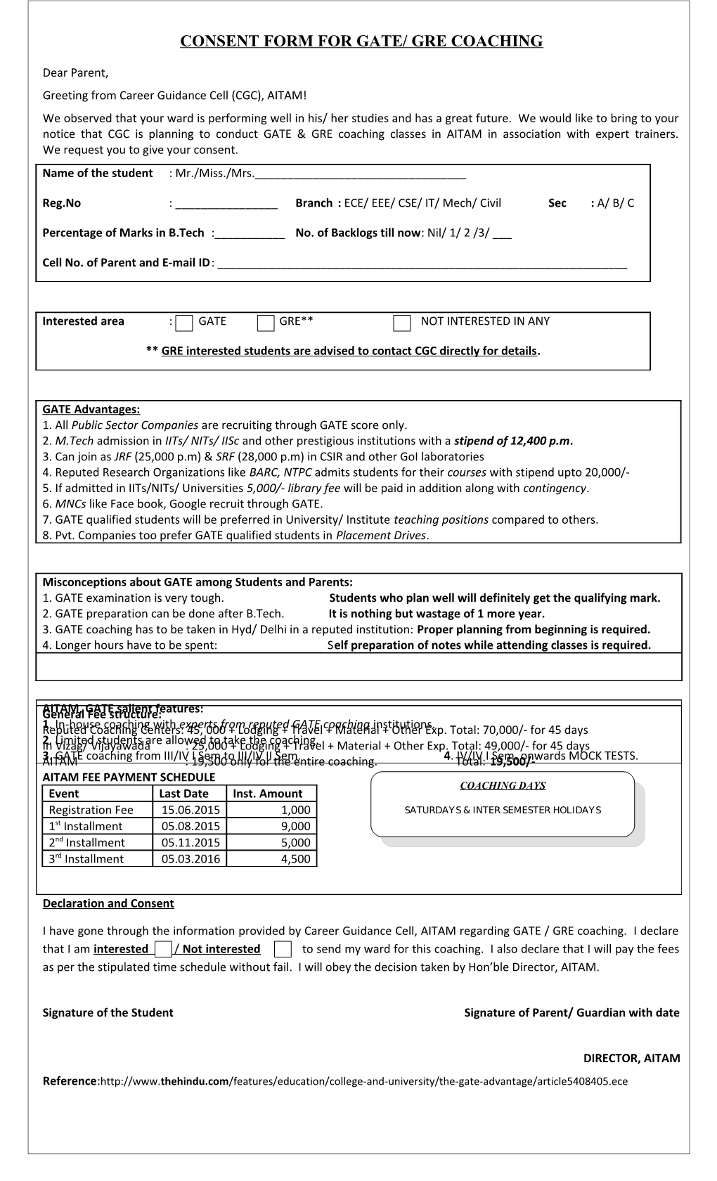 Consent Form for Gate/ Gre Coaching