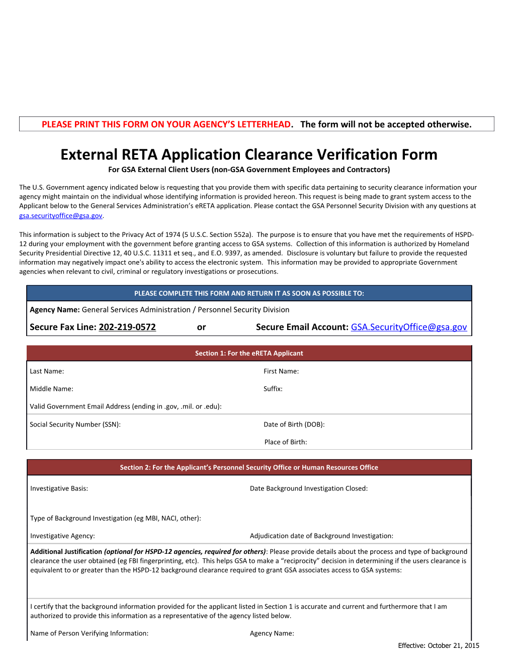 External Retaapplication Clearance Verification Form