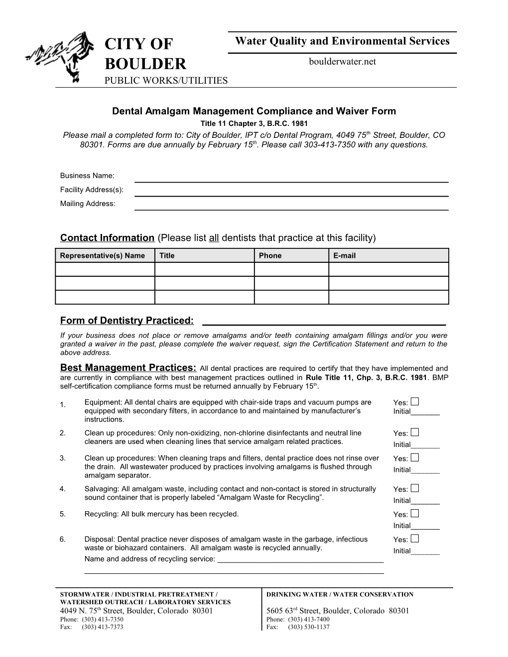 Dental Amalgam Management Compliance and Waiver Form