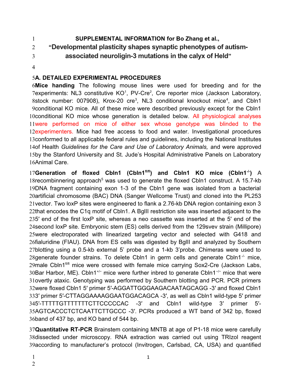 SUPPLEMENTAL INFORMATION for Bo Zhang Et Al