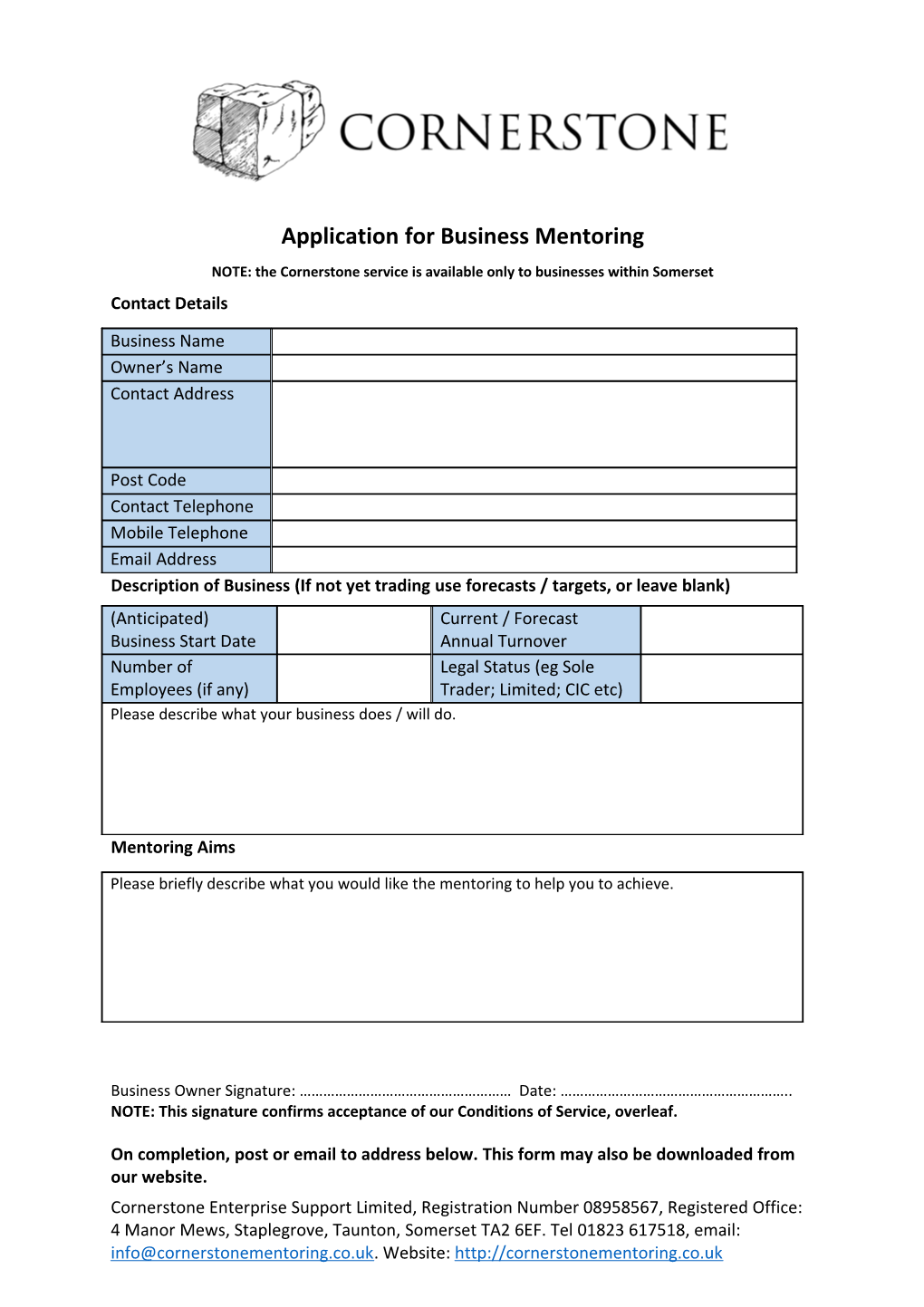 Application for Business Mentoring