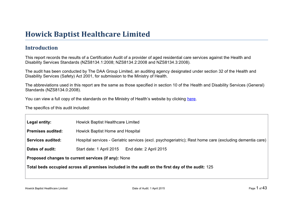 Howick Baptist Healthcare Limited