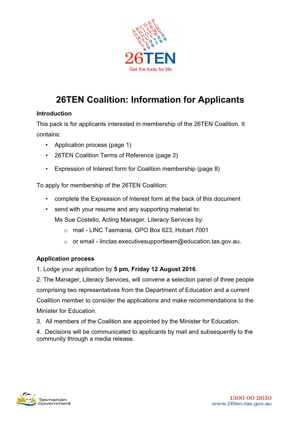 26TEN Coalition: Information for Applicants