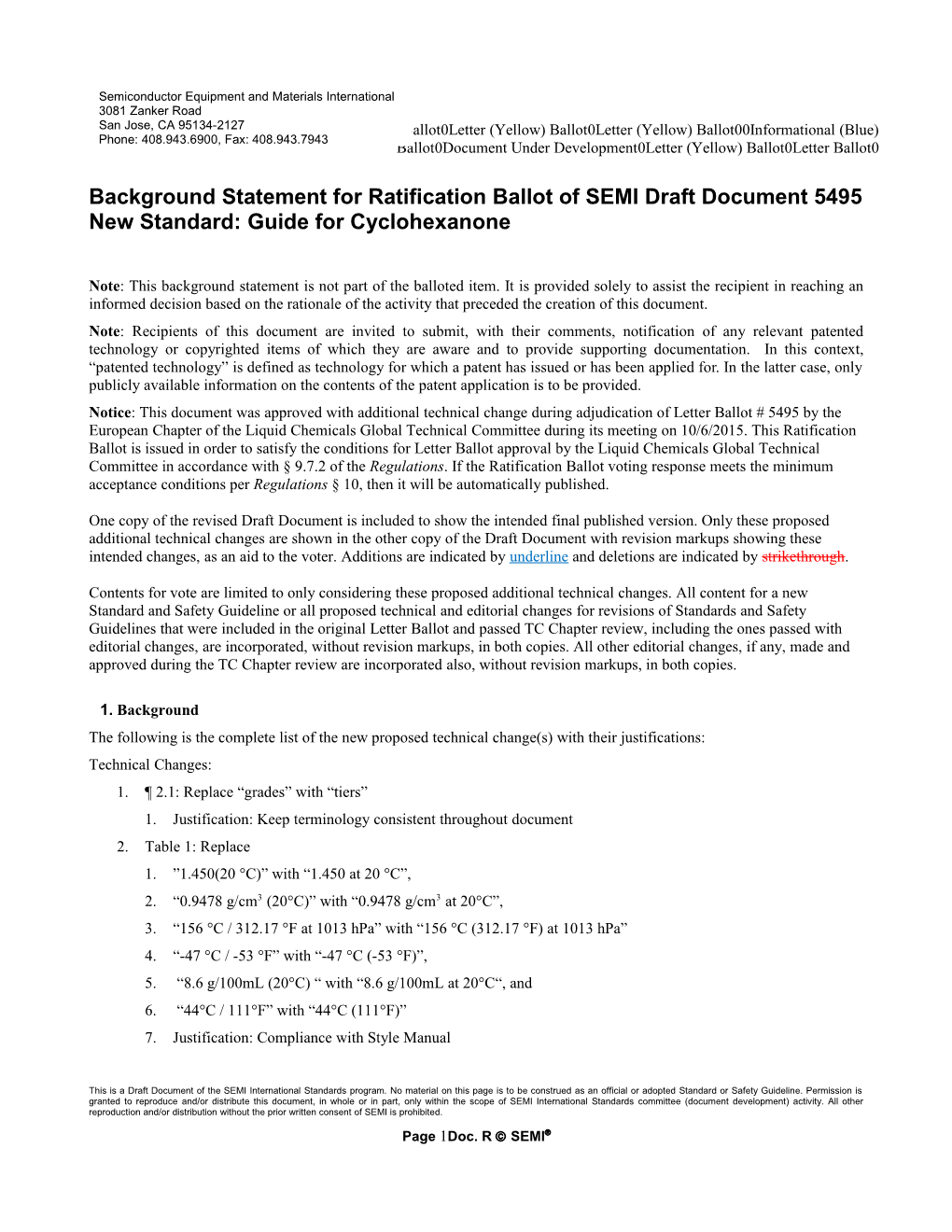 Background Statement for Ratification Ballot of SEMI Draft Document 5495