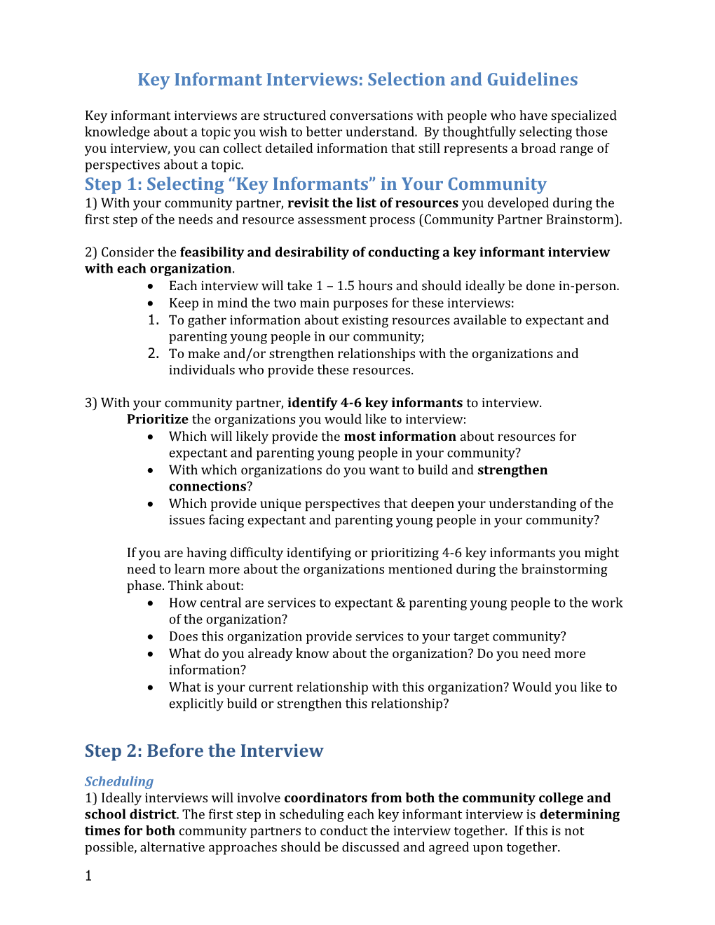 Key Informant Interviews: Selection and Guidelines