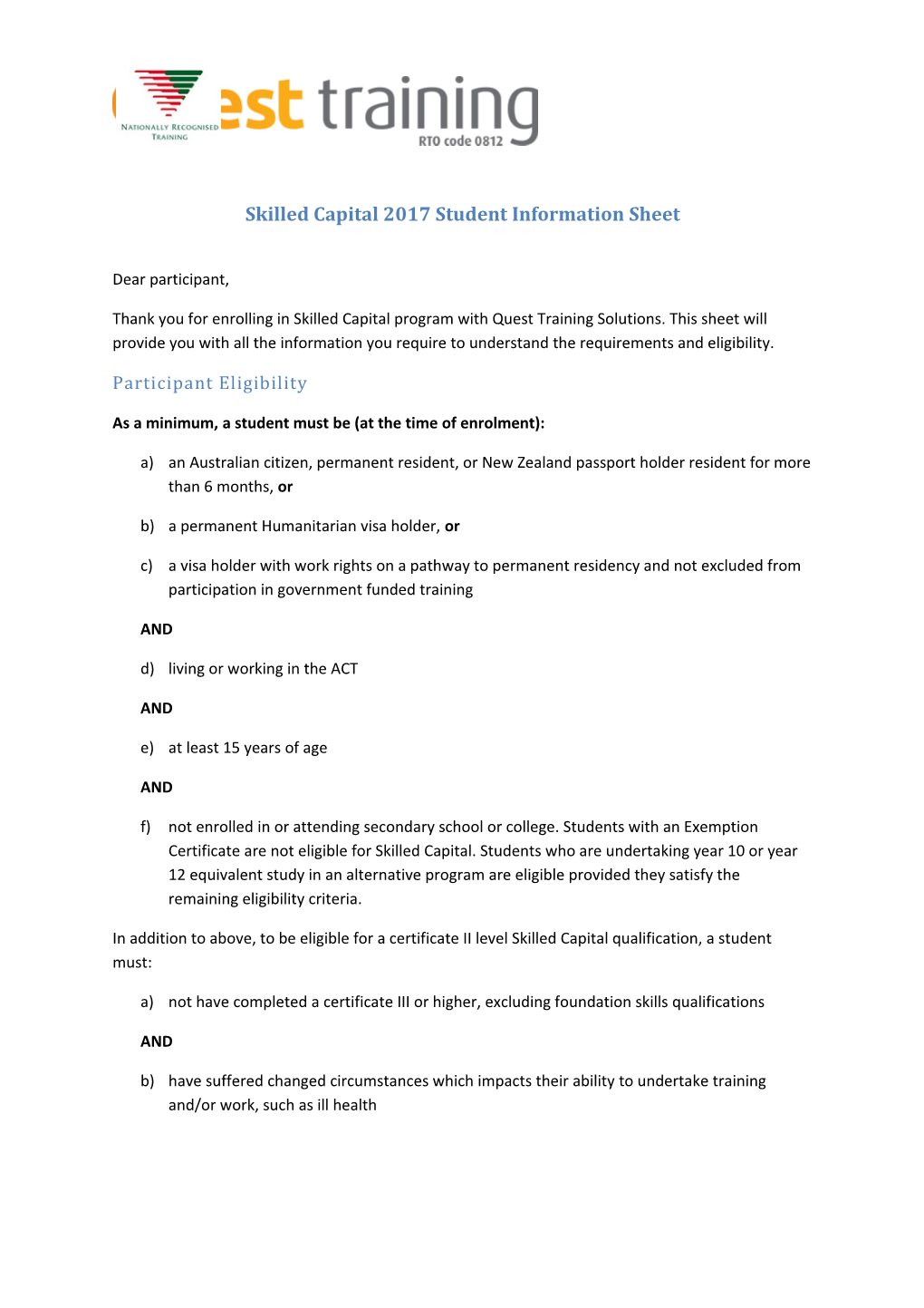 Skilled Capital 2017 Student Information Sheet