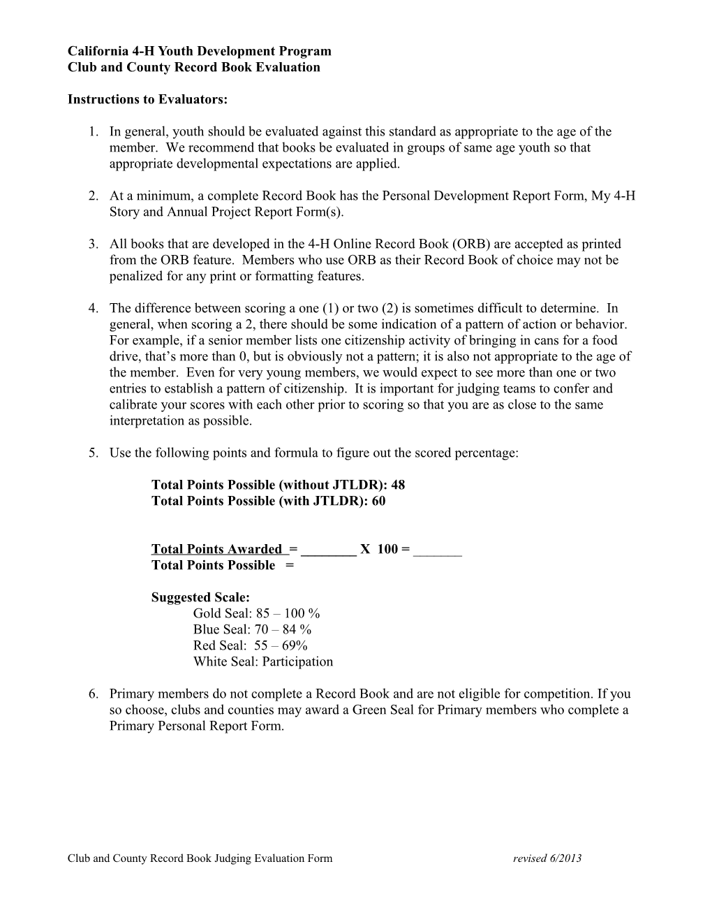 California 4-H Record Book State Evaluation