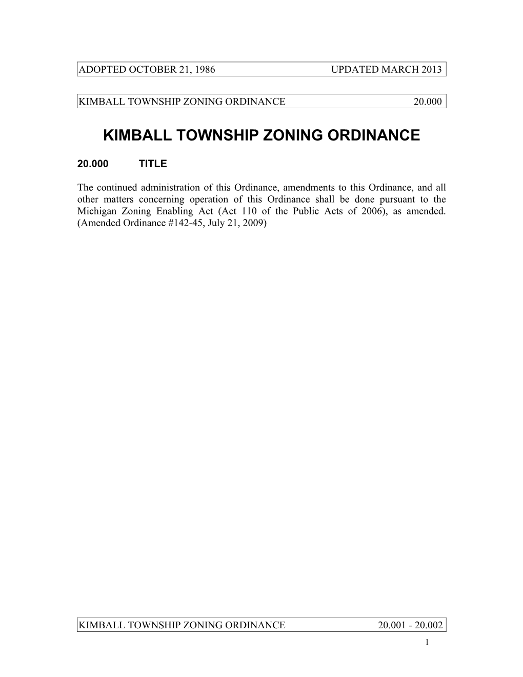 Kimball Township Zoning Ordinance
