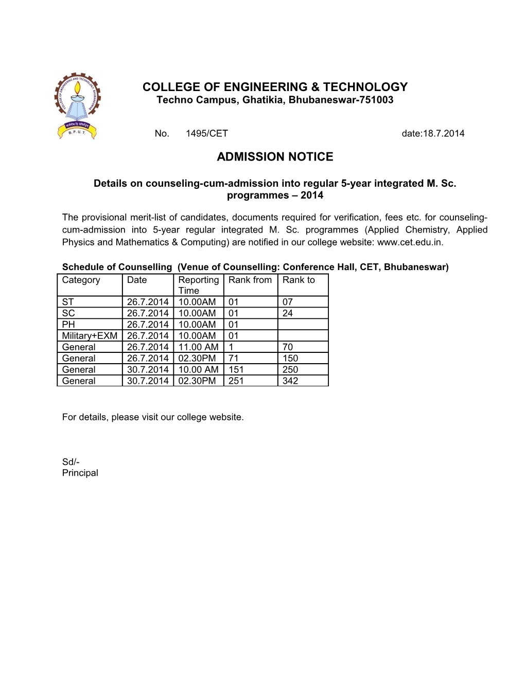 Techno Campus, Ghatikia, Bhubaneswar-751003