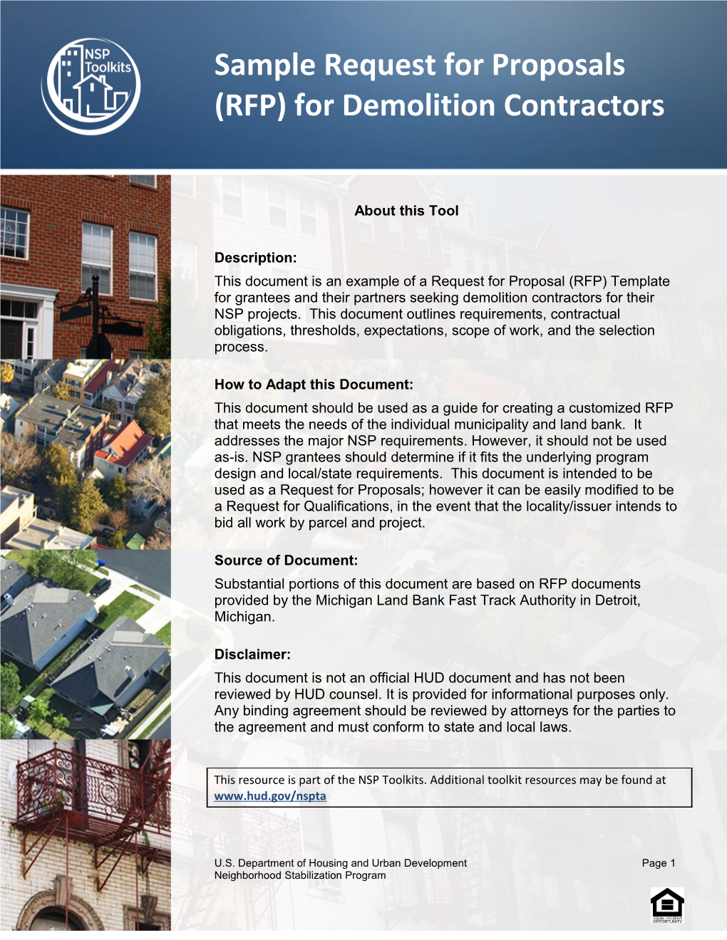 Sample Request for Proposals (RFP) for Demolition Contractors