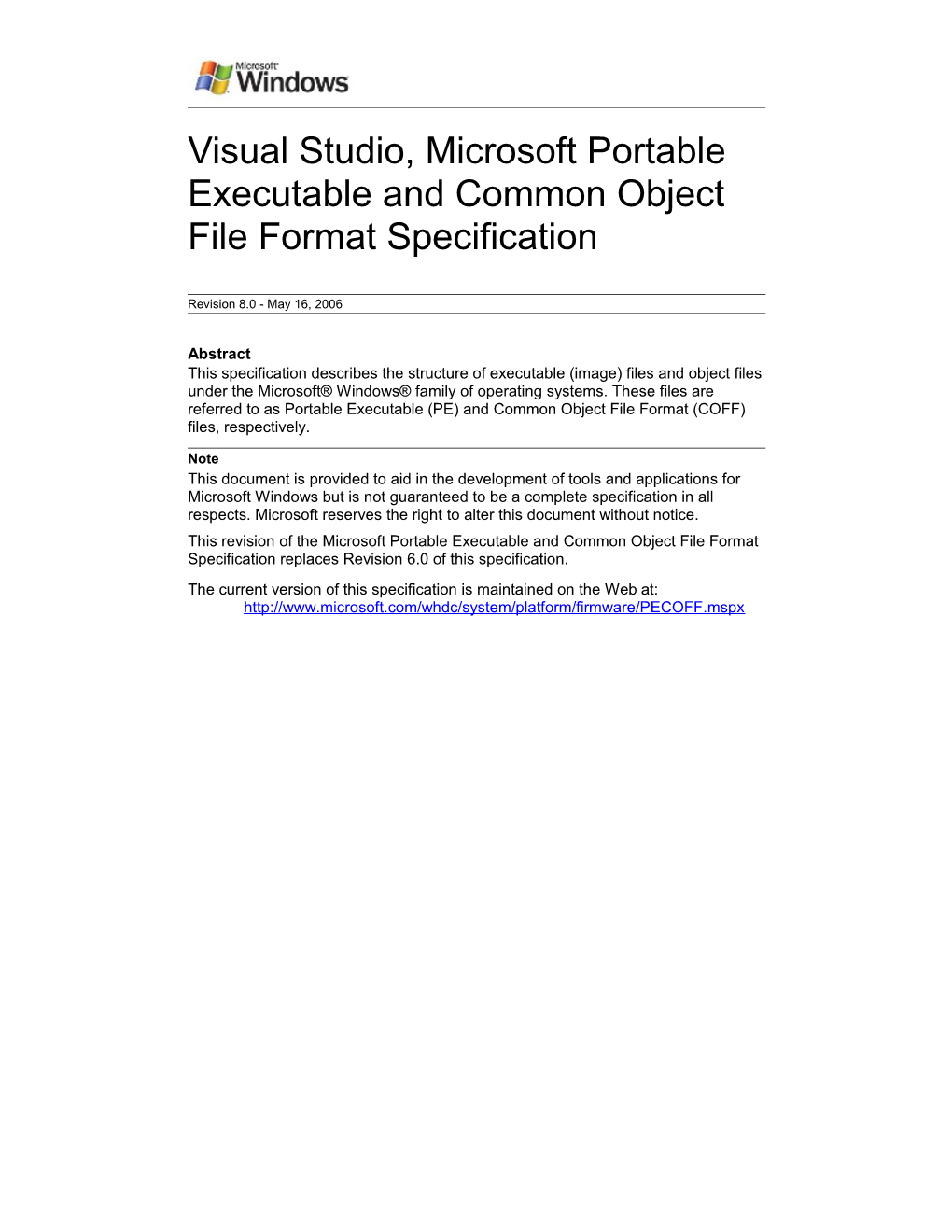 Microsoft Portable Executable and Object File Format Specification