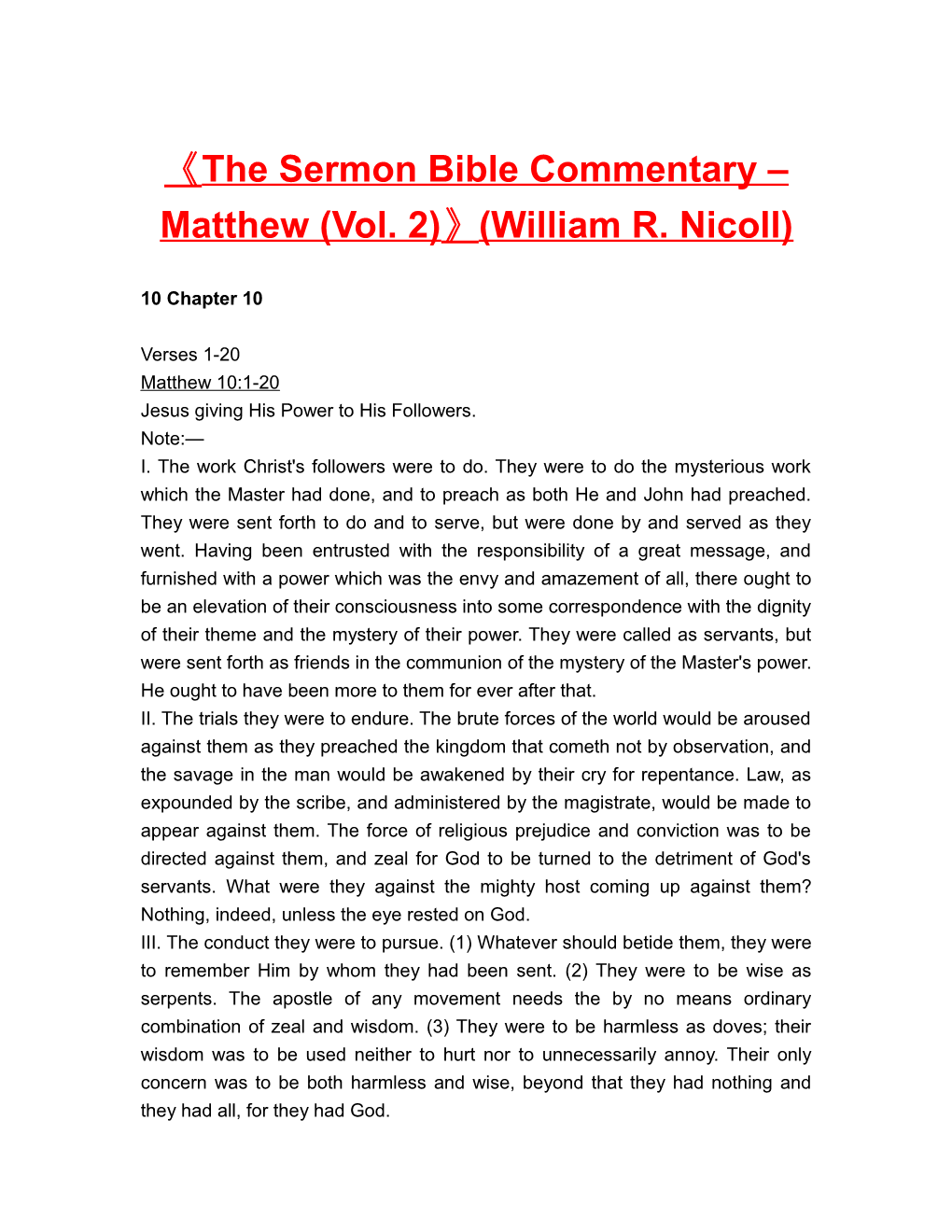 The Sermon Bible Commentary Matthew (Vol. 2) (William R. Nicoll)